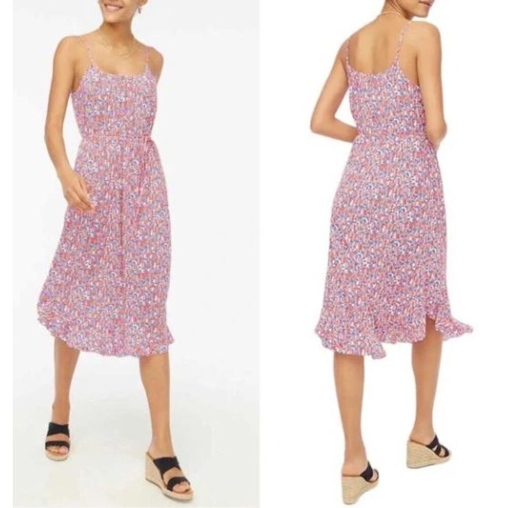 J. Crew Ruffle Midi Dress with Curved Hem in Bohemian Red Sail Blue - 16